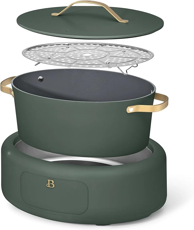 Beautiful 10-in-1 Electric Multi-Cooker by Drew Barrymore, 6-quart, digital display, 10 cooking functions, non-stick pot, easy one-touch control (Thyme Green)