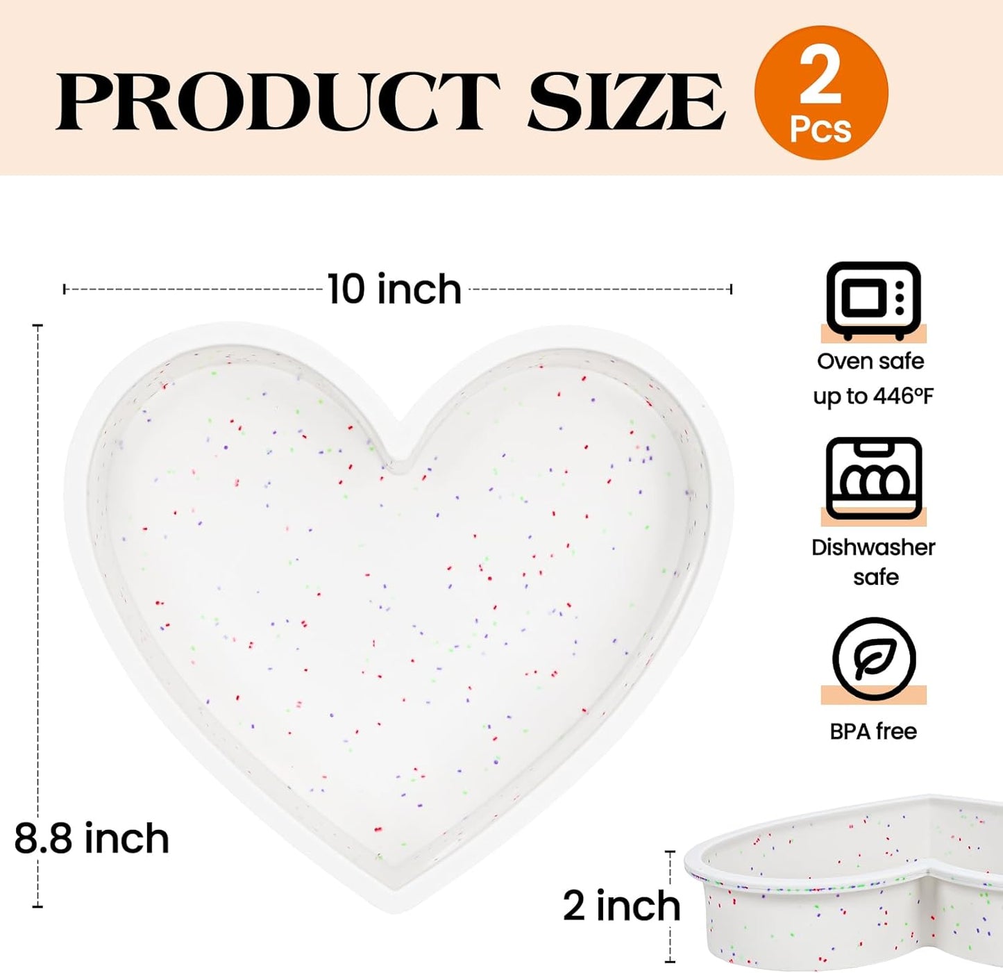 Silicone Heart Shaped Cake Pans with Metal Reinforced Frame, 10 Inch Heart Cake Pan, BPA Free Large Molds for Baking, Food Grade Silicone for Oven, Dishwasher （2 Pack)