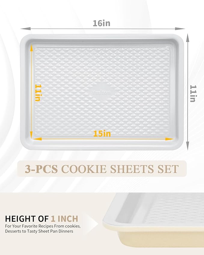 Nonstick Ceramic Baking Sheet With Rack, 2-Pack 15x10 Jelly Roll Sheet Pan, Non-Toxic, PTFE & PFOA Free, Warp-Free, Oven Safe 550°F, Dishwasher Safe, Aluminized Steel, Gray Yellow