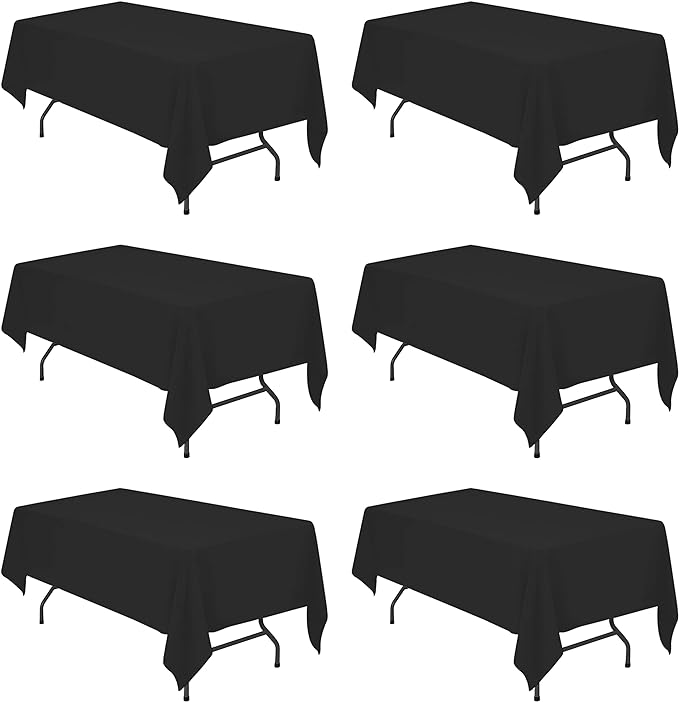 BRILLMAX 6 Pack Black Tablecloths for 6 Foot Rectangle Tables 60 x 102 Inch - 6ft Rectangular Bulk Linen Polyester Fabric Washable Cloth Cover for Wedding Reception Banquet Birthday Party
