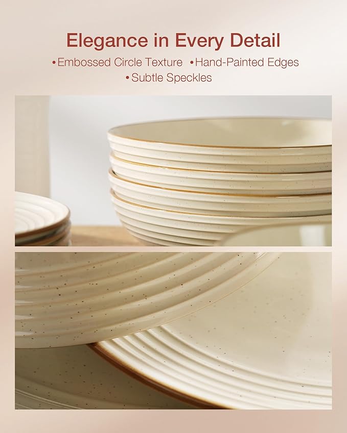 Famiware Jupiter Dinnerware Set, Plates and Bowls Dish Sets for 8 (24 Pieces), Microwave and Dishwasher Safe Stoneware Speckled Tableware, Chip and Scratch Resistant, Vanilla White