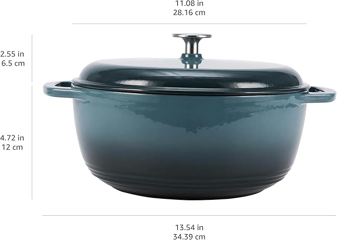 Amazon Basics Cast Iron Dutch Oven Pot with Lid, Enameled, Round, Dual Handles, Heavy-Duty, Medium, 6-Quart, Gray