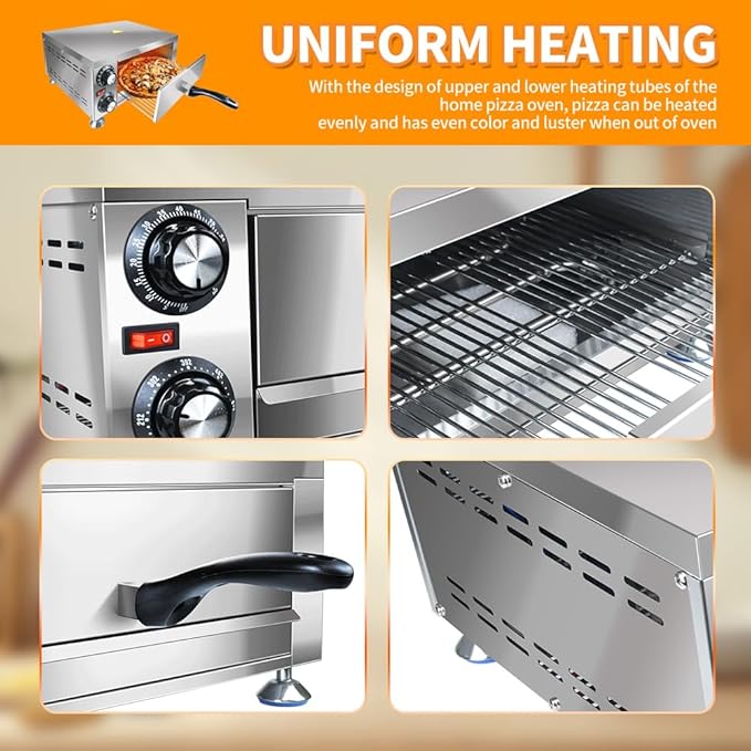 Generic YOOKTEN Electric Indoor Pizza Oven, 12"" Countertop Pizza Oven Commercial Pizza Maker Machine for Home with 60 Minutes Timer Stainless Steel Pizza Cooker,1100W, Silver