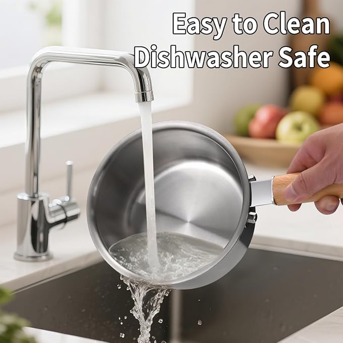 Sauce Pan with Lid, Amafox 1.5QT Stainless Steel Saucepan, Uncoated Non-toxic Sauce Pot with Detachable Handle, Small Pot with Induction Base for Most Cooktops, Dishwasher Safe