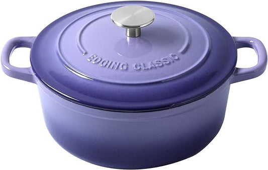 Enameled Cast Iron Duch Oven, 5.5 Quart Round Dutch Ovens Pot with Lid, Dual Handle for Bread Baking, Purple