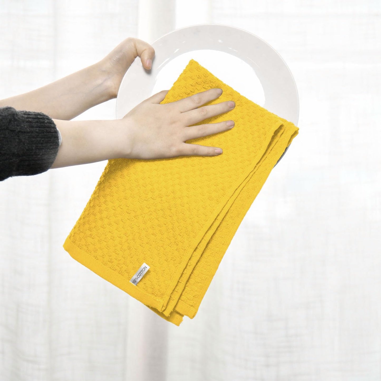 Artoid Mode Ring Spun Cotton Yellow Dishcloth Kitchen Towels, 12x12 Inch Ultra Soft Absorbent Quick Drying Household Cleaning Kitchen Rags Set of 4