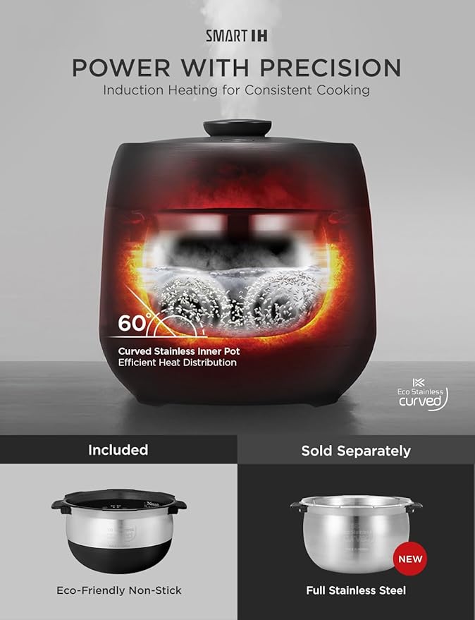CUCKOO Twin Pressure Rice Cooker 6-Cup Uncooked / 12-Cup Cooked with Induction Heating Technology, Silent Pressure System, Open Cooking Mode, Dynamic Display, Eco Inner Pot, Gray (CRP-PHTR0609FS)