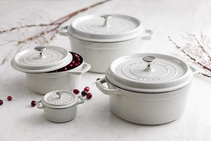Staub Cast Iron 5.5-qt Round Cocotte - White Truffle, Made in France
