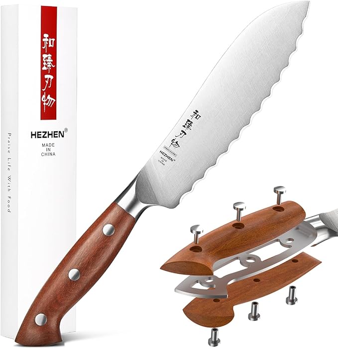 HEZHEN 6.1 inch Tomato Slicing Knife – Germany 1.4116 Stainless Steel Serrated Blade,with Full Tang Handle