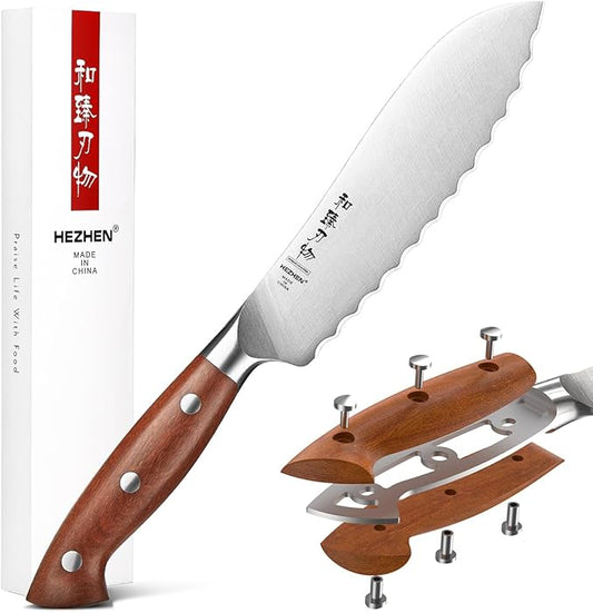 HEZHEN 6.1 inch Tomato Slicing Knife – Germany 1.4116 Stainless Steel Serrated Blade,with Full Tang Handle