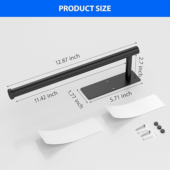 Paper Towel Holder Under Cabinet, Self-Adhesive,No Drilling, Stainless Steel, Wall-Mounted for Kitchen and Bathroom, Easy Install, Durable, Space-Saving, Ideal for Home, RV (Black, 1 Pack)