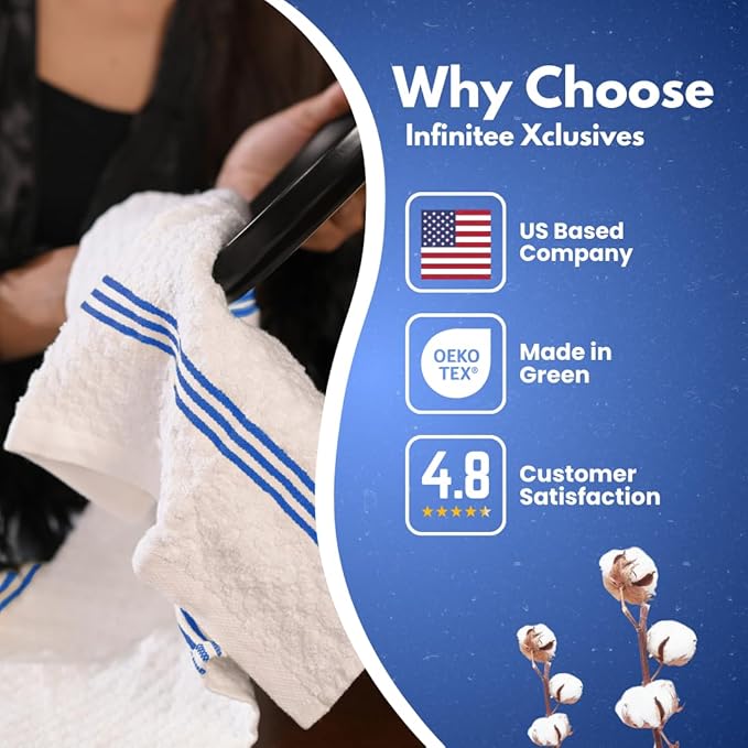 Infinitee Xclusives 100% Cotton Kitchen Towels - 15x25 Inch Ultra Soft Tea Towel, Super Absorbent Terry Dish Towels for Kitchen Linens |Blue|