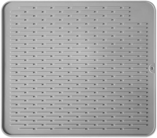Silicone Dish Drying Mat for Multiple Usage,Easy clean,Eco-friendly,Super Sturdy Silicone Dish Drying Mat and Trivet, Dishwasher Safe, Heat Resistant (Gray, L 17.7×15.7inch)