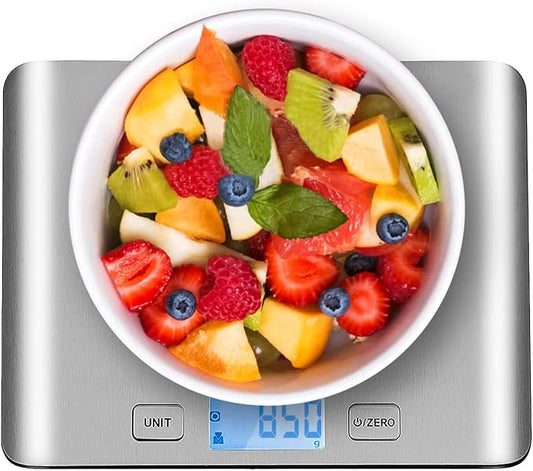 Food Kitchen Scale, Digital Grams and Oz for Cooking, Baking, and Weight Loss, Multifunction Food Meat Scale with LCD Display（Stainless Steel）