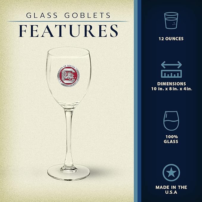 Heritage Pewter South Carolina Gamecocks Glass Goblets – Set of 2 | 12 OZ Goblet Wine Glasses | Expertly Crafted Pewter Glass