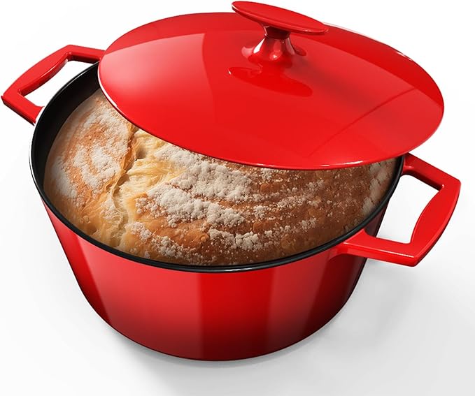 Nuwave 6QT LUX Healthy Enameled Cast Iron Dutch Oven Pot with Lid, Heavy Duty 7-Layer Enamel, Enhanced Rust Protection, Dual Handles, Oven Safe to 500°F for Sourdough Bread Baking, Braise, Stew, Roast
