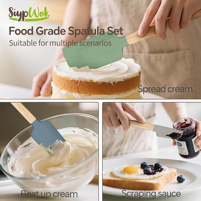 Silicone Spatula Set, Food Grade Rubber Spatula-4 Piece Nonstick Rubber Spatulas, Spoonula, Jar Scraper for Cooking, Baking, Mixing, Frosting - Heat Resistant Up to 600°F (Spatulas-Colorful)