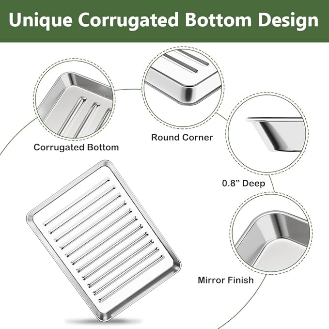 ROTTAY Small Baking Sheet Pan with Wire Rack Set [2 Pans + 2 Racks], 1/8 Stainless Steel Cookie Sheets for Oven, Warp Resistant & Heavy Duty & Rust Free, Size 9 x 7 x 1 Inches