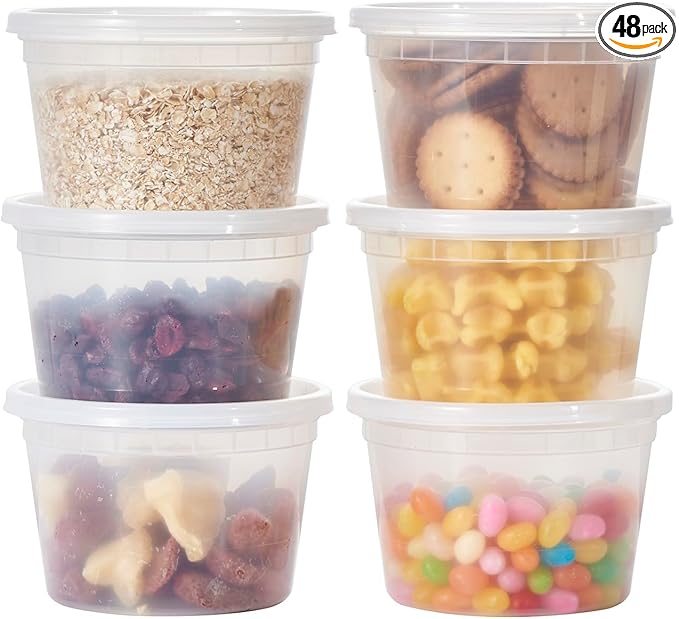 16 oz. Plastic Deli Containers With Lids, 48 Sets - Leakproof, Stackable, BPA Free, Microwavable, Freezer Safe (Formerly FULING)