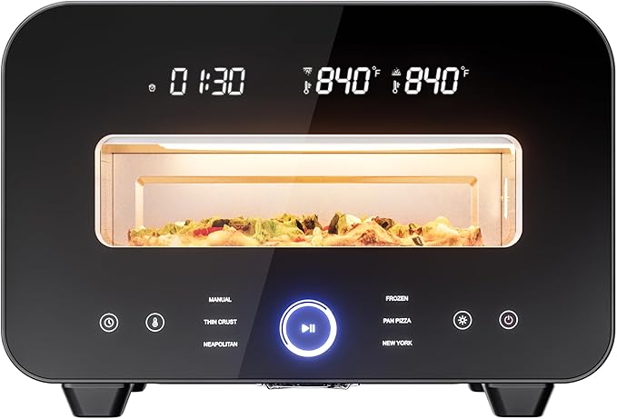 1700W Countertop Electric Pizza Oven, Heats to 840℉ with Presets, 60-Minute Timer, Includes Pizza Stone & Peel, Indoor Outdoor Pizza Maker