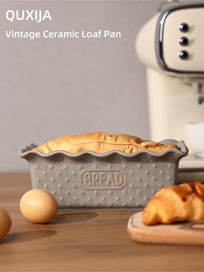 Ceramic Loaf Pan for Baking Bread, 9 x 5 Inch, Nonstick Bread Pans for Cooking, Microwave & Dishwasher Safe, Rectangular Mold (Vintage Grey)