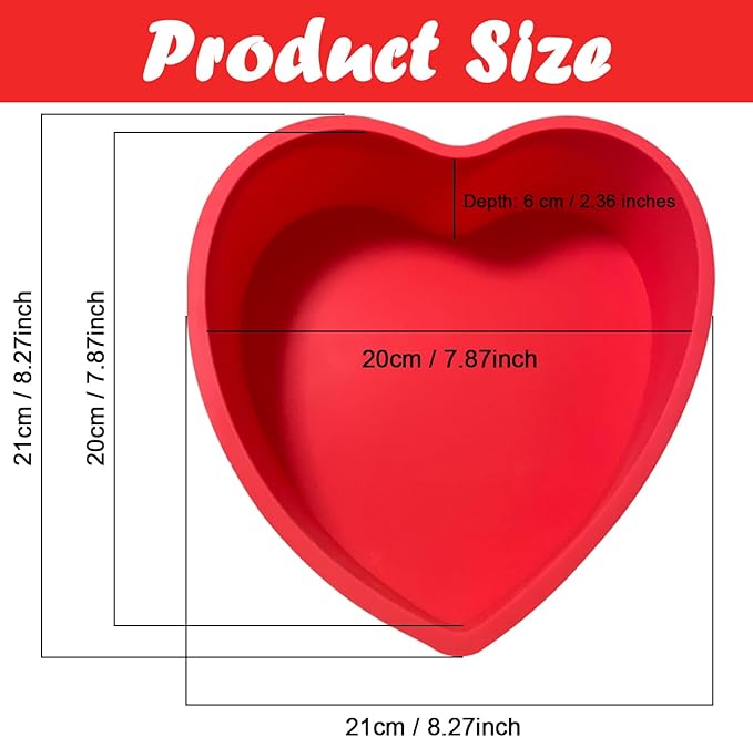 Heart Shaped Cake Pans, 3pcs 8 Inch Silicone Cake Pan for Baking, Heart Molds Silicone Non-Stick Quick Release Suitable, Easy Clean