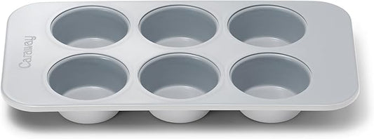 Caraway Nonstick Ceramic 6 Cup Muffin Pan – Non-Toxic, PTFE & PFOA Free – Oven Safe – Aluminized Steel Core – Small Muffin Pan for Baking Cupcakes, Muffins & More - Gray