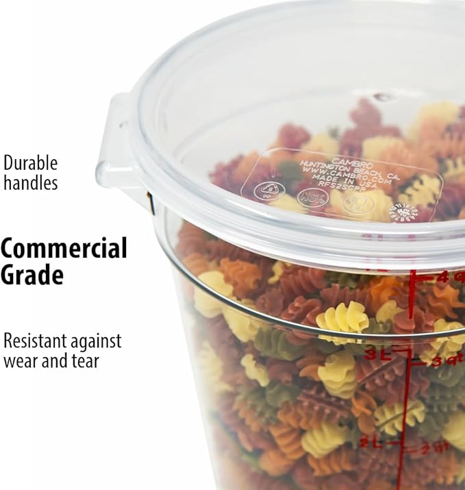 Cambro Food Storage Container with Lid (2 Pack) - Round Series - 4 QT (Quart) - Commercial Grade for Food Prep (Clear)