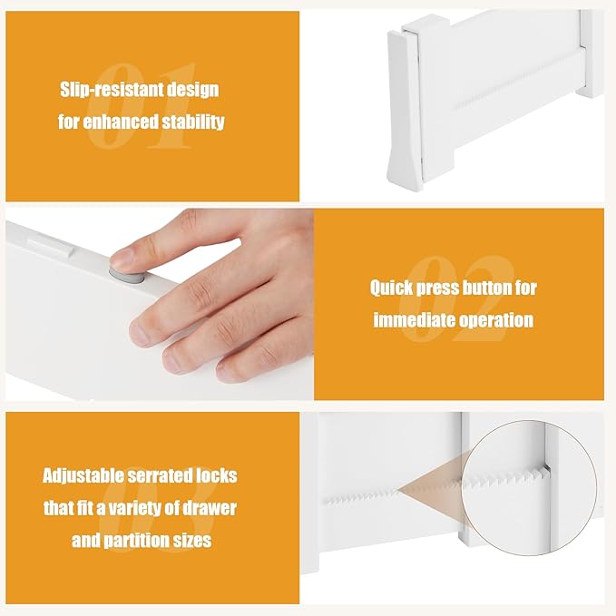 4 Pack 4" High Drawer Dividers, 11"-17" Expandable Drawer Organizer For Clothes, Dresser Drawer Organizer, Drawer Separators for Baby Clothes, Vanity, Kitchen and Office Storage, Warm White