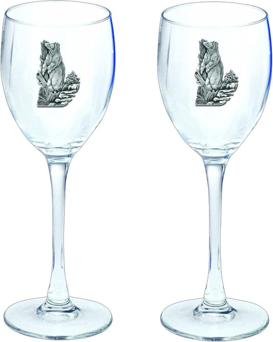 Heritage Pewter Black Bear Glass Goblets – Set of 2 | 12 OZ Goblet Wine Glasses | Expertly Crafted Pewter Glass