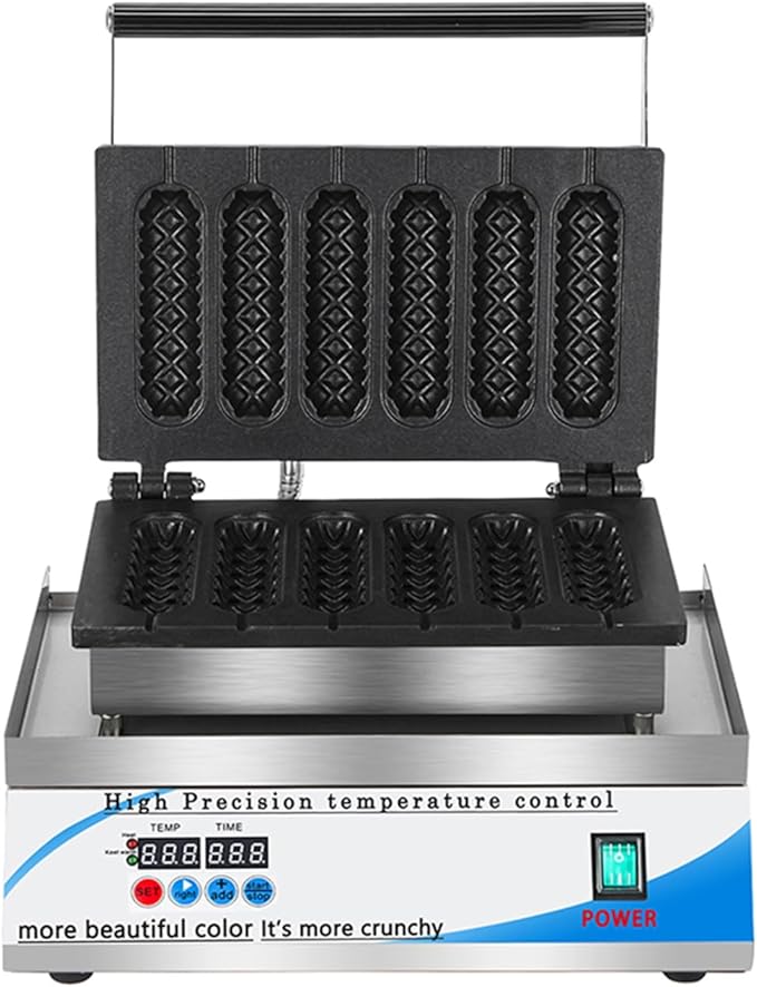 Electric Hotdog Waffle Maker Machine Corn Dog Maker 6 Slice Non-Stick Stainless Steel Waffle Baker Machine
