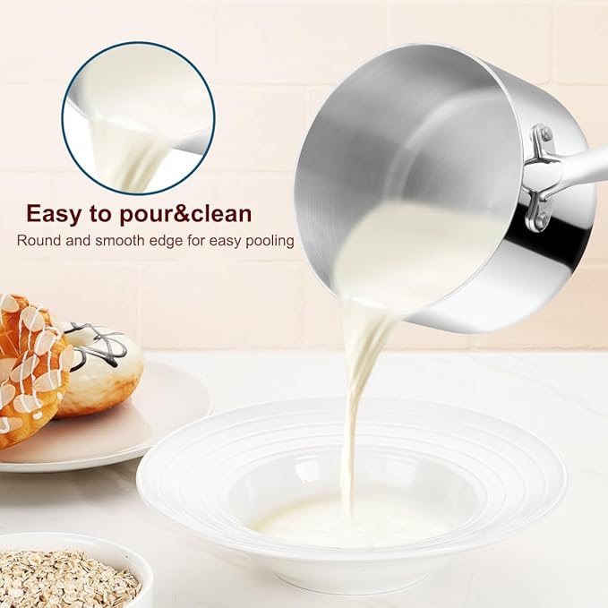 Homikit 2pcs Saucepans with Lid, 1QT & 2QT Tri-Ply Stainless Steel Sauce Pan Set, Heavy Duty Small Kitchen Pots for Cooking, Warming Milk, Boiling Eggs, Dishwasher Safe & Induction Compatible