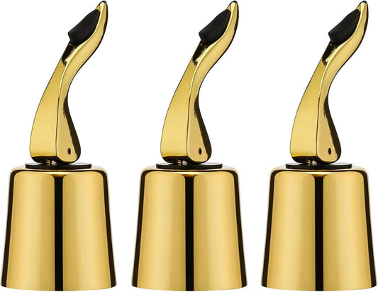 Wine Stoppers for Wine Bottles with Stainless Steel Vacuum Wine Bottle Stopper with Silicone Reusable Wine Corks, Leak proof Keep Fresh Suitable for Red&White Bottle (Gold, 3 Pack)