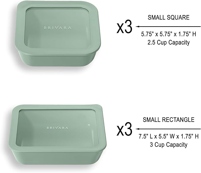 Ceramic Coated Glass Food Storage Container | No PTFE, PFOA, PFAS, and BPA | Reusable Non Toxic Meal Prep Container with Glass Lid | Easy To Store | 6 Piece Food Prep [Willow]