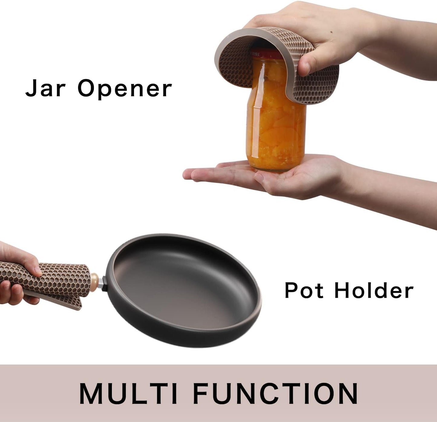 Silicone Trivets for Hot Dishes, 4 PCS Multipurpose Heat Resistant Mat Thick Silicone Hot Pads Pot Holders for Kitchen Counter, Flexible Jar Opener Food Grade Spoon Holder, Silicone Coasters (Almond)