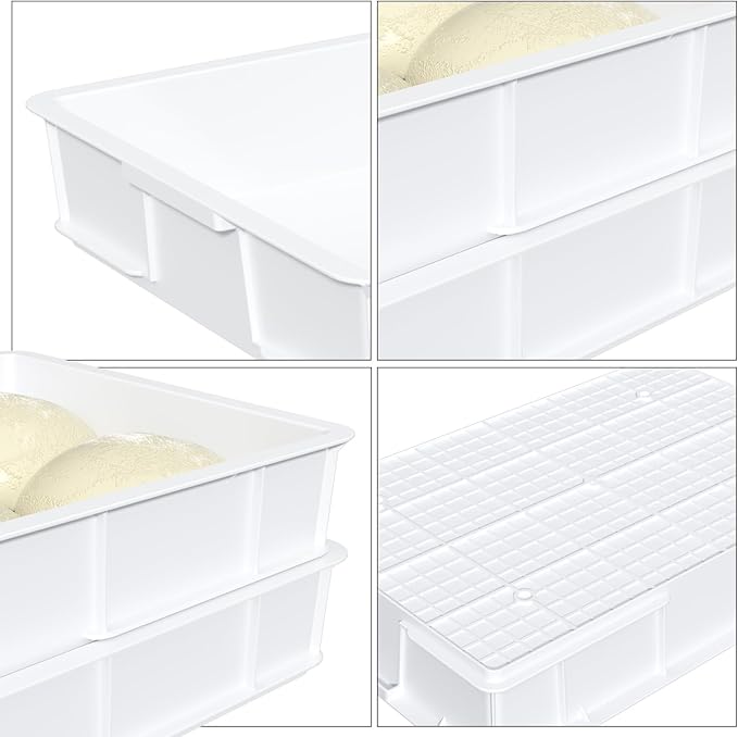 4-pack Large Commercial Plastic Pizza Dough Proofing Box, White, 23.6" x 16.1" x 3.7"