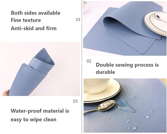 Jovono Set of 8 Faux Leather Placemats, PU Table Mats, Waterproof, Stain Resistant, Heat Resistant, Easy to Clean for Kitchen Dining Table,Conference Table, C Light Bule