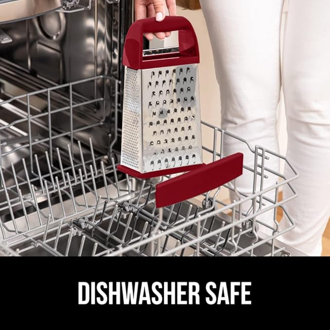 GORILLA GRIP 4-Sided 100% BPA-Free Cheese Grater With Container, Stainless Steel XL Box Graters, Parmesan Shredder, Grate Cheeses, Shred Veggies, Slip Resistant Handle, Dishwasher Safe Zester, Red