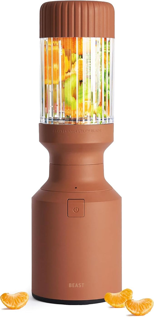 The Beast Mini Blender | Mini Countertop Kitchen Blender | Blend Smoothies and Shakes, Dressings, Sauces, Dips | Straw Cap and Straws Included | 600W (Terra)