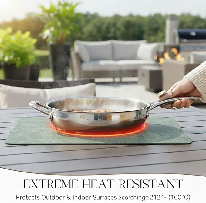 ICEDOG 12"x17" Waterproof PU Placemats - Faux Leather Heat-Resistant & Reversible Table Mats | Oil-Proof, Non-Slip for Kitchen, Dining, Outdoor BBQ (6, Green)