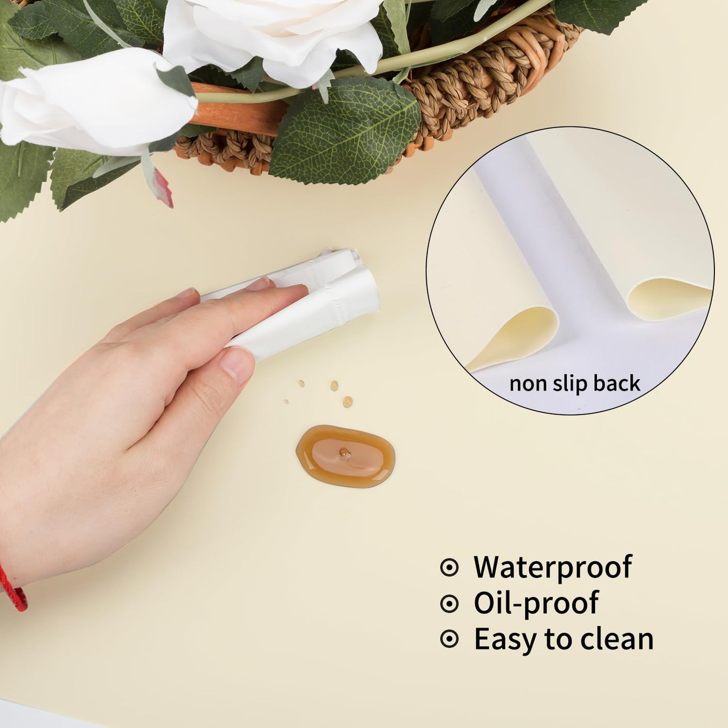 Extra Large Silicone Mats for Countertop - Counter Table Protector Placemats for Baking Crafts, Kids Dinner Placemat Nonstick Nonskid Heat-Resistant Kitchen Pad, 23.6'' x 15.7'', Beige