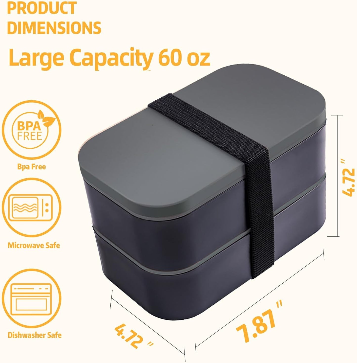 Bento Box with Lunch Bag Microwavable All-in-One Meal Prep Compartment Lunch Containers with Utensils Leak Resistant Lunch Box with Sauce Container 60oz Gray