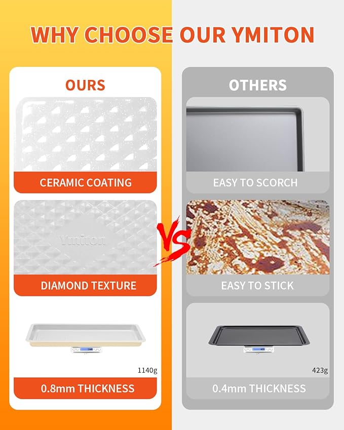 Nonstick Ceramic Baking Sheet With Rack, 2-Pack Half Sheet Pan, Non-Toxic, PTFE & PFOA Free, Warp-Free, Oven Safe 550°F, Dishwasher Safe, Aluminized Steel, Gray Yellow