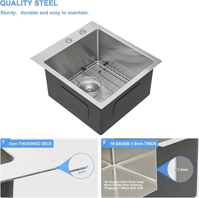 Lordear Drop In Bar Sink 21x20x10 Inch Topmount Bar Prep Kitchen Sink16 Gauge Single Bowl Stainless Steel Indoor Outdoor Island Small Kitchen Sink