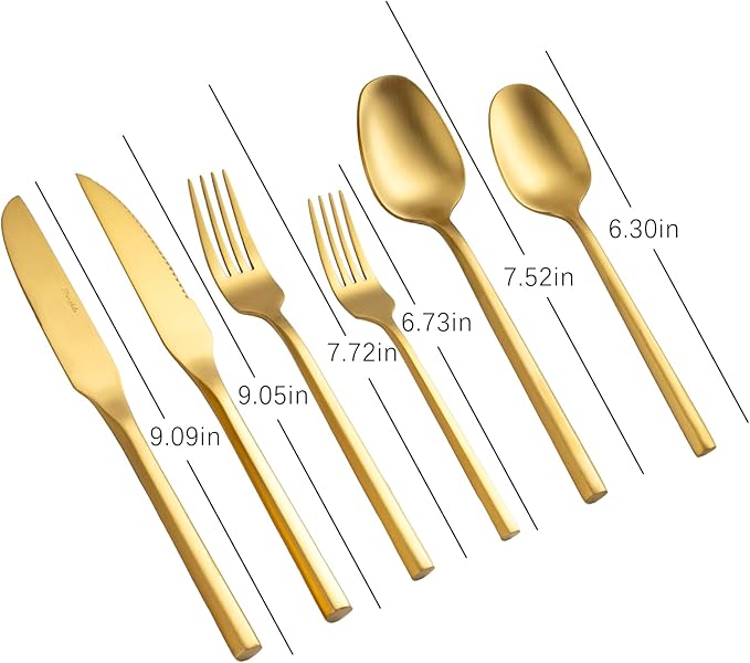 Gold Silverware Set with Steak Knives,Zerophilo Flatware Set with Hexagon Handle 24 Pieces 18/0 Stainless Steel Cutlery Set for 4,Dishwasher Safe