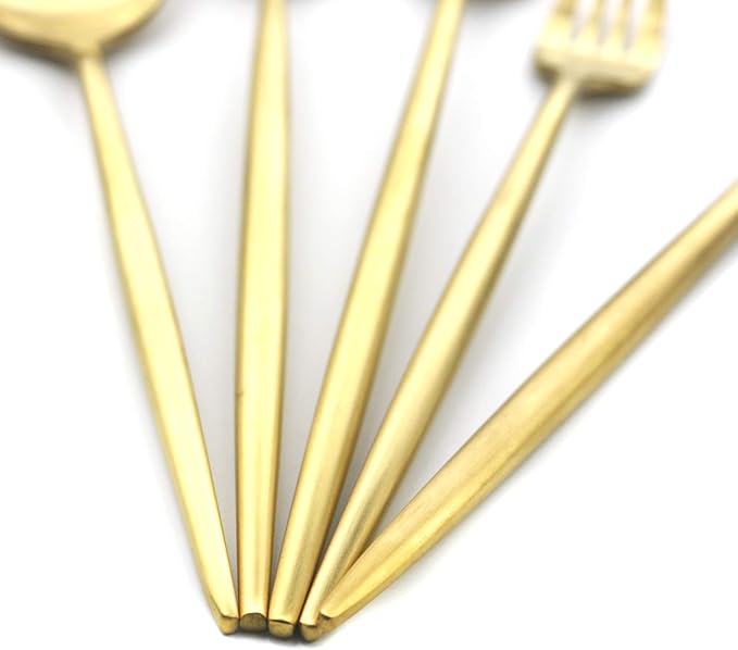 Gugrida 5 Pieces Matte Gold Handle 18/10 Stainless Steel Silverware Set, Flatware Set Titanium Cutlery Set, Utensils Set for Home Restaurant, Dishwasher Safe (Full Gold)