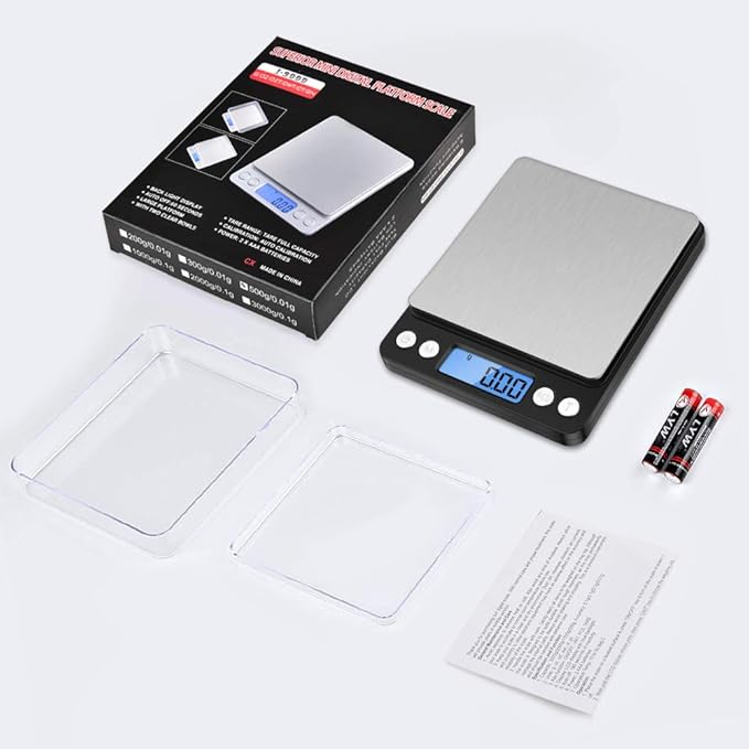 Diyife Digital Kitchen Scale 500g/0.01g, High Precision Cooking Food Scale, Mini Gram Scale with LCD Display, 2 Trays, 6 Units, Auto Off, Tare Function, Christmas Gift (Batteries Included) (Black)