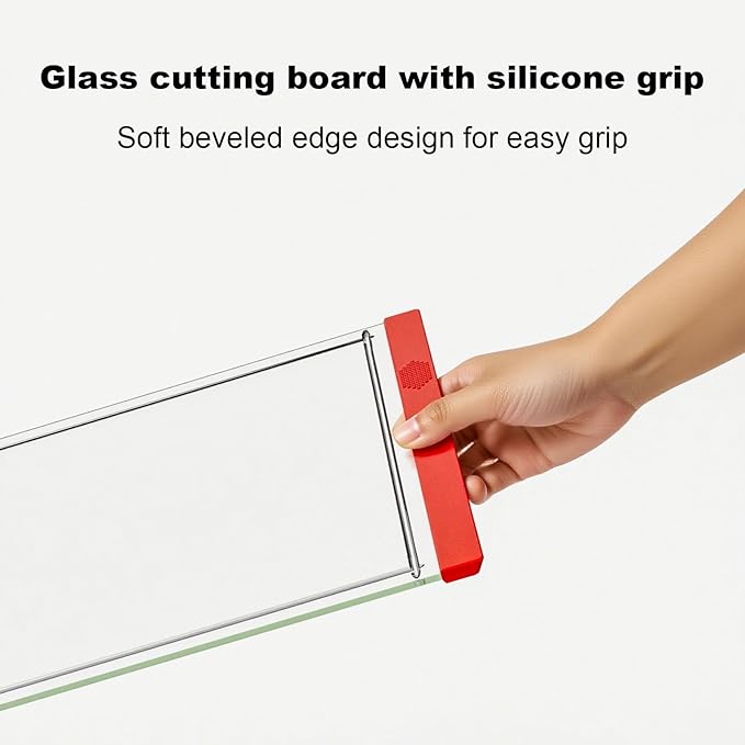 Tempered Glass Cutting Board with Juice Groove - 16x12 Inch Kitchen Cutting Board with Silicone Non-Slip Feet, Easy to Clean & Dishwasher Safe - Ideal for Vegetables, Fruits, Bread, Meats (Red)