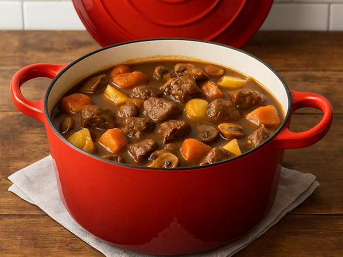 Hamilton Beach 3-Quart Enameled Cast Iron Dutch Oven with Lid | Heavy-Duty Pot for Braising, Roasting & Baking | Red