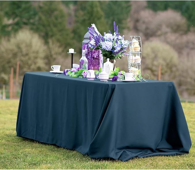 LTC LINENS 10-Pack Rectangular Tablecloths 90 in x 132 in with Rounded Corners - Navy Blue Table Cloths for 6 ft Rectangle Tables Floor Length - Polyester Fabric Cloth Table Covers for Wedding, Party